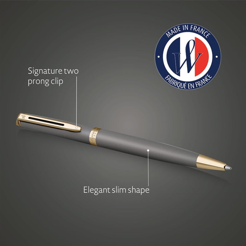 Waterman Hemisphere Metallic Grey Gold Trim Ballpoint Pen - Image 3